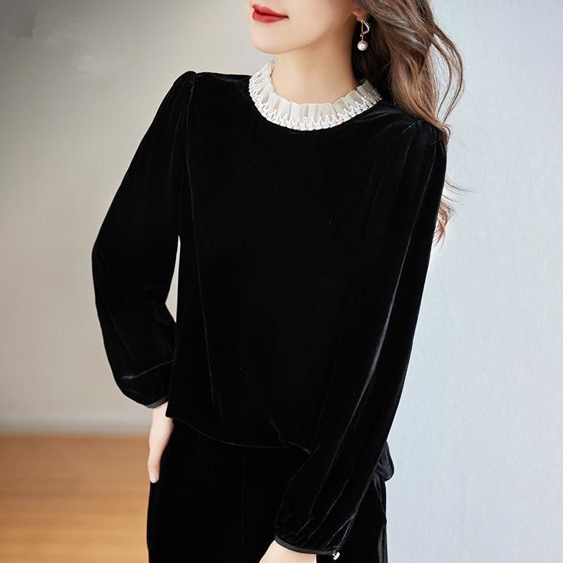Red Velvet Long Sleeve Top for Women Loose Fit Casual Blouse Autumn Fashion OEM ODM service