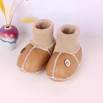 Wholesale thickened fur one baby warm shoes for boys and girls baby step socks newborn toddler shoes