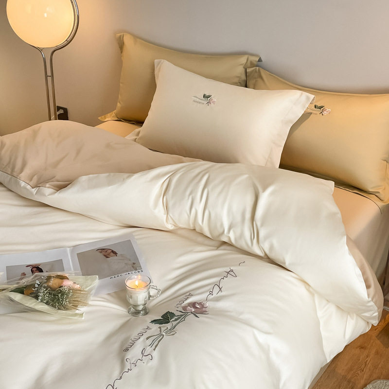 Class A 100s Xinjiang long-staple cotton cotton four-piece set light luxury embroidery simple style cotton maternal and child bedding