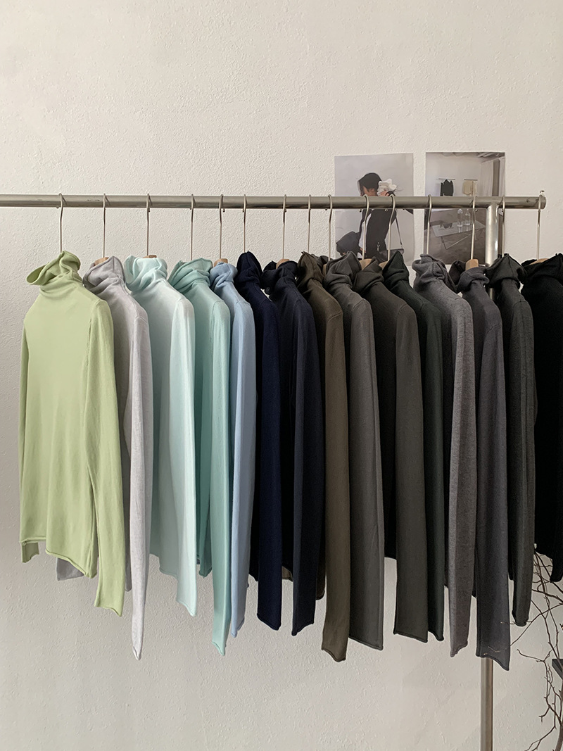 欧玛莱 柔软堆堆领纯色长袖安迪绒修身显瘦针织打底衫上衣女 4793