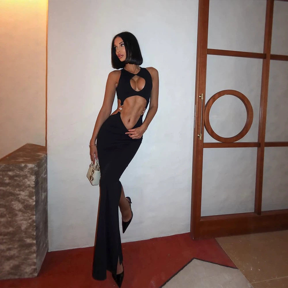 Sleeveless Bodycon Dress Hollow Out Design High Elasticity Slim Fit Party Wear for Women Wholesale Available