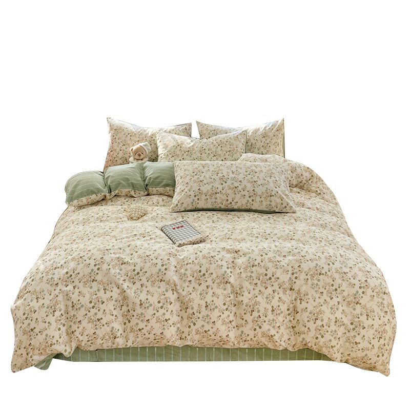Fresh and Simple Pure Cotton Four-Piece Set, All-Cotton Dormitory Three-Piece Set, Pastoral Small Floral Quilt Cover, Single Bed Sheet, Bedding