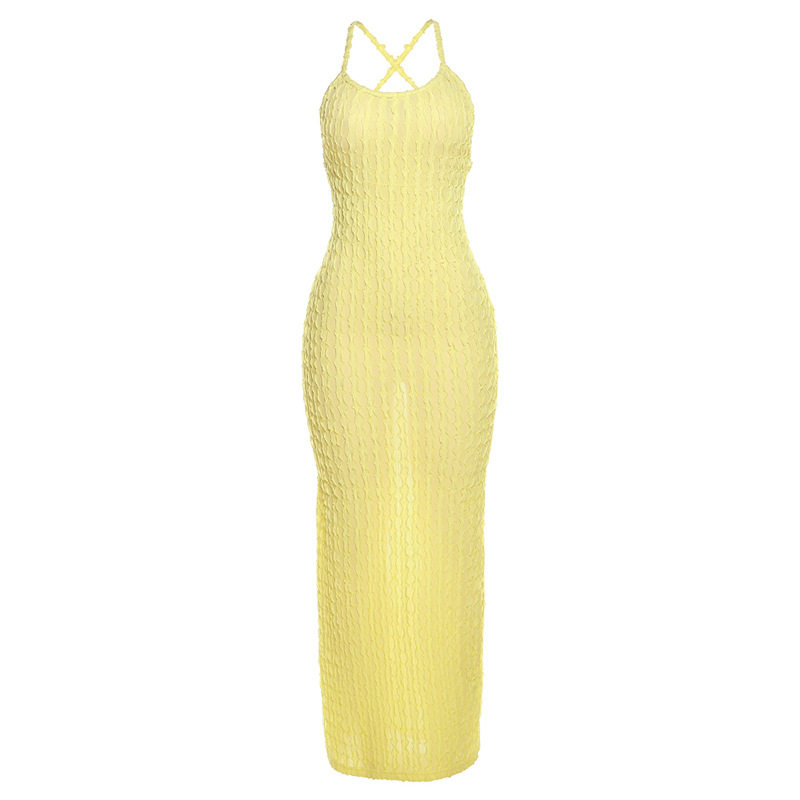 Spring Womens Dress Sleeveless Backless Solid Color Popcorn Texture Casual Chic for Parties Wholesale Available
