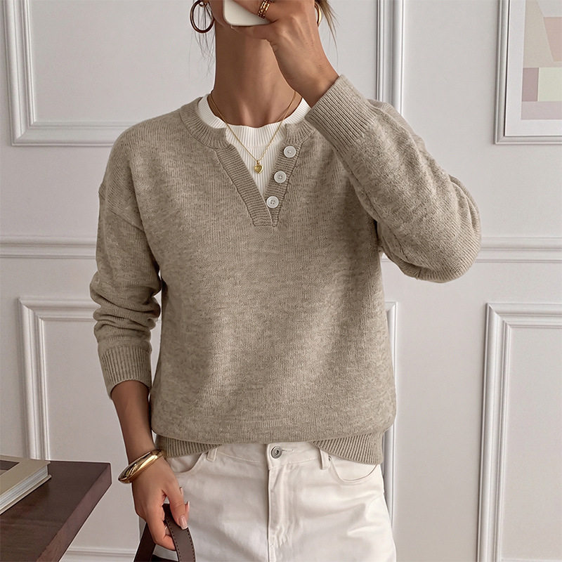 Knit Sweater Simple Korean Style Half Button Design Lightweight Fabric Casual Wear for Women OEM Available