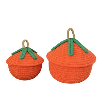 Persimmon Ruyi Egg Round with Lid Storage Basket for Snacks and Sundries Storage and Ornament Decorative Ornaments Gift Cotton Rope Woven
