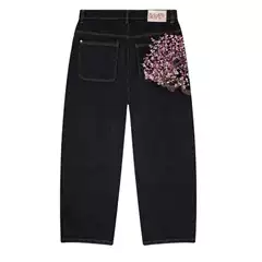 Derschutze European and American retro plum blossom embroidery straight leg pants for men and women, versatile and personalized street fashion jeans, cross-border