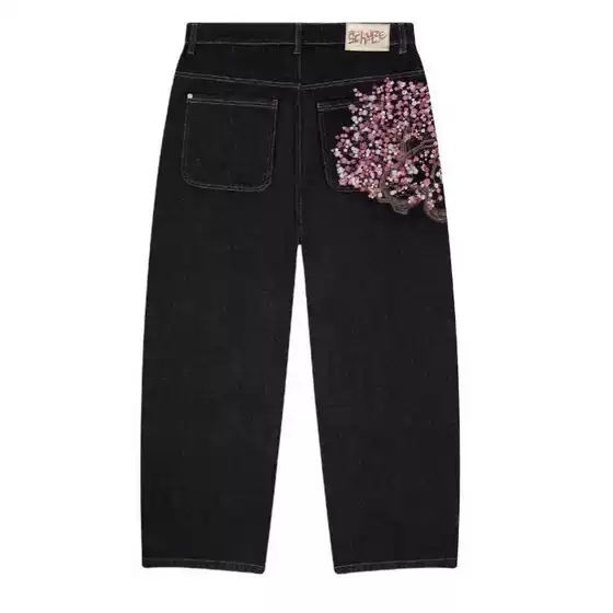 Derschutze European and American retro plum blossom embroidery straight leg pants for men and women, versatile and personalized street fashion jeans, cross-border