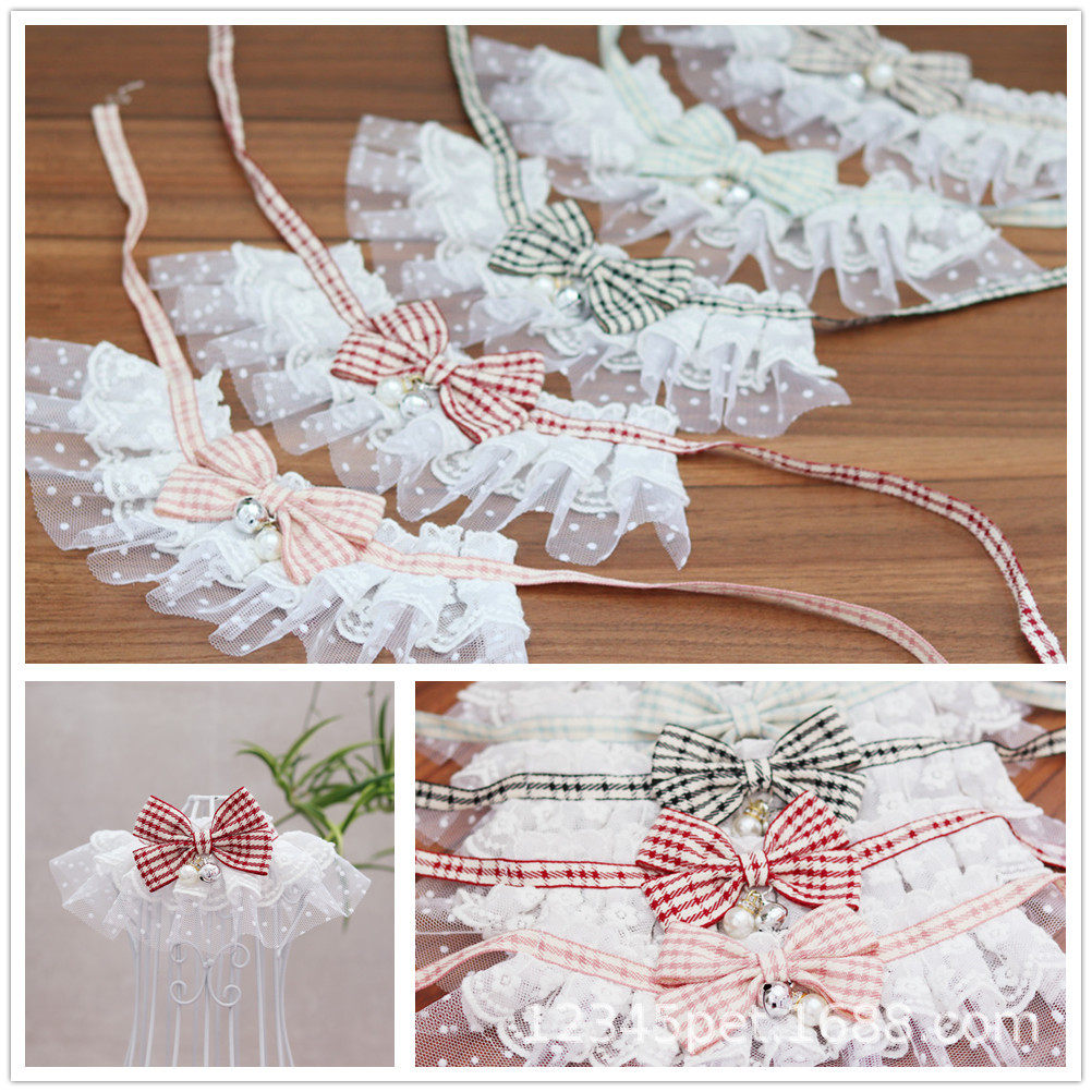 Summer Pet Lace Bib Pet Collar Cat Dog Bell Neck Ring Pet Jewelry Tulle Bib