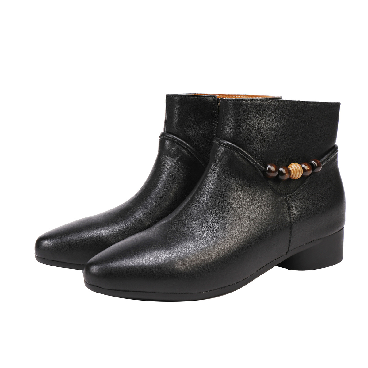 Boot nữ cổ thấp da bò thật mũi nhọn gót thấp thanh lịch — màu đen, màu xám