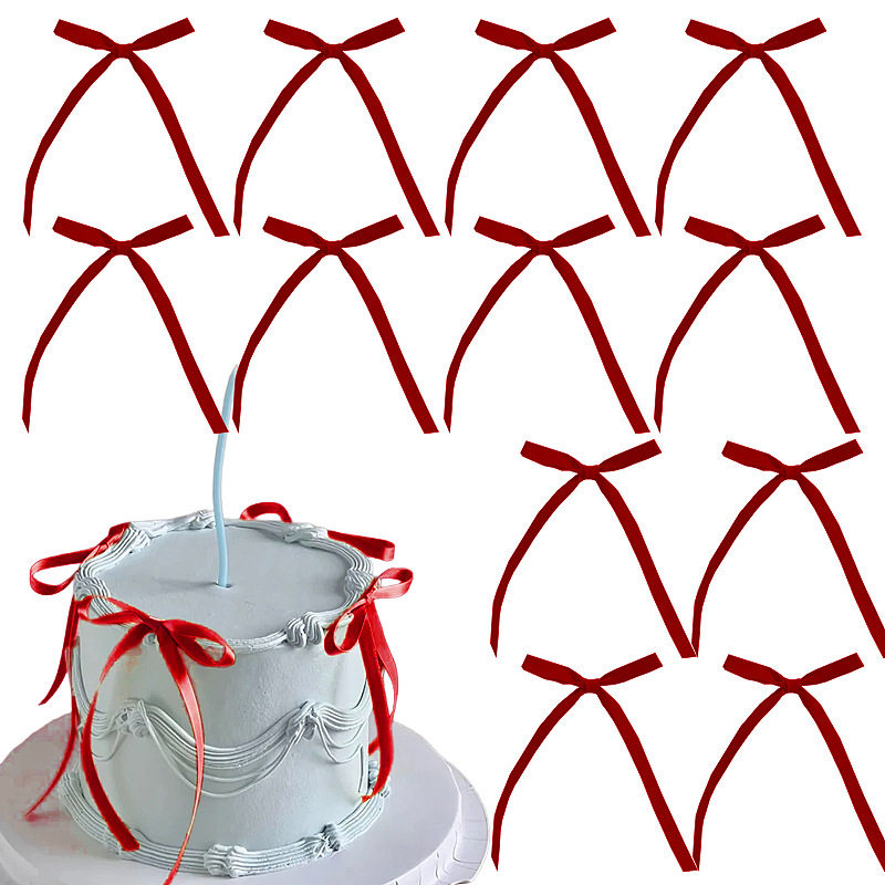批发彩色丝带蝴蝶结蛋糕装饰配件高级感背景装饰品圣诞氛围感挂件