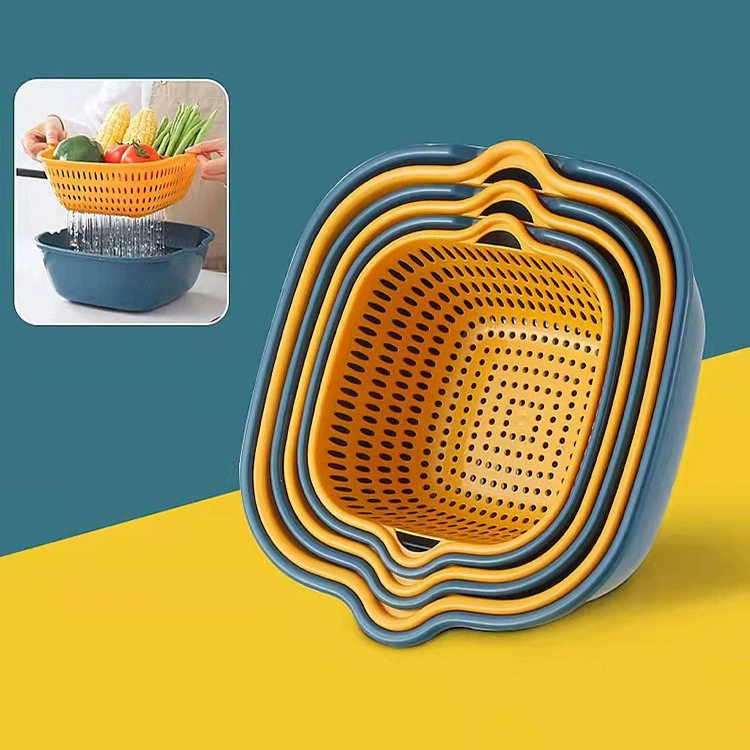 Draining Basket Six-Piece Set, Thickened Plastic Basket, Vegetable Washing Basin, Kitchen Vegetable Washing Basket, Fruit Washing Basket, Foldable