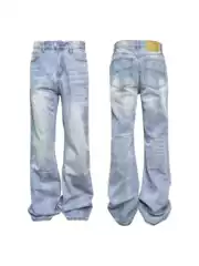 Paris Fw24Ss Blue Black Gray Washed Retro Distressed Bootcut Scimitar Retro Slim Versatile Denim Pants
