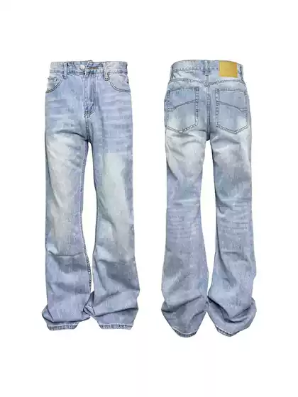 Paris Fw24Ss Blue Black Gray Washed Retro Distressed Bootcut Scimitar Retro Slim Versatile Denim Pants