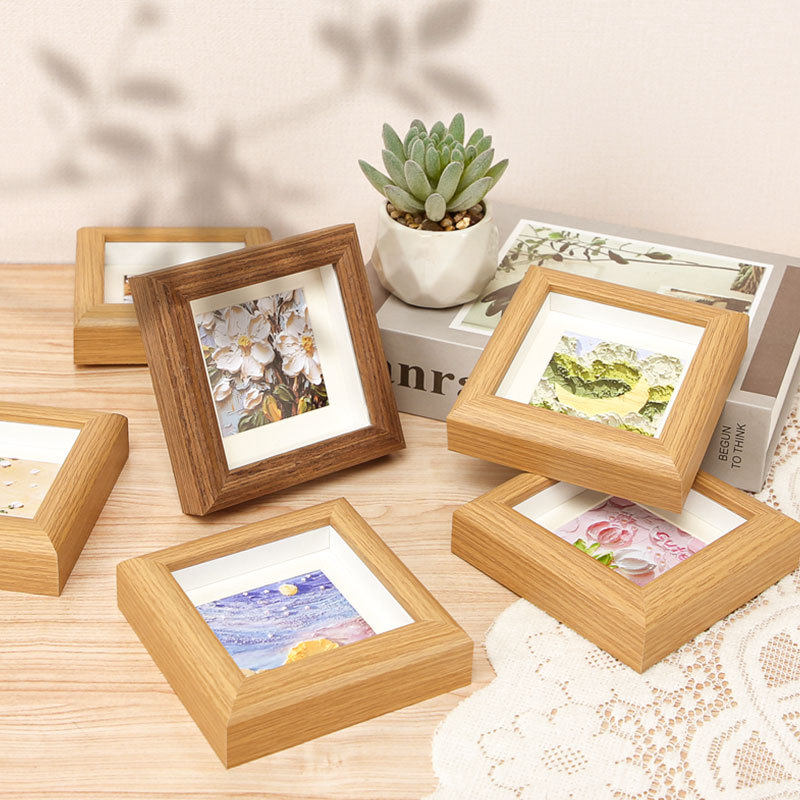 Hollow Photo Frame Oil Pastel Mini Square Small Photo Frame Wooden Frame DIY Empty Frame Kidsren's Works Mounting Watercolor Painting