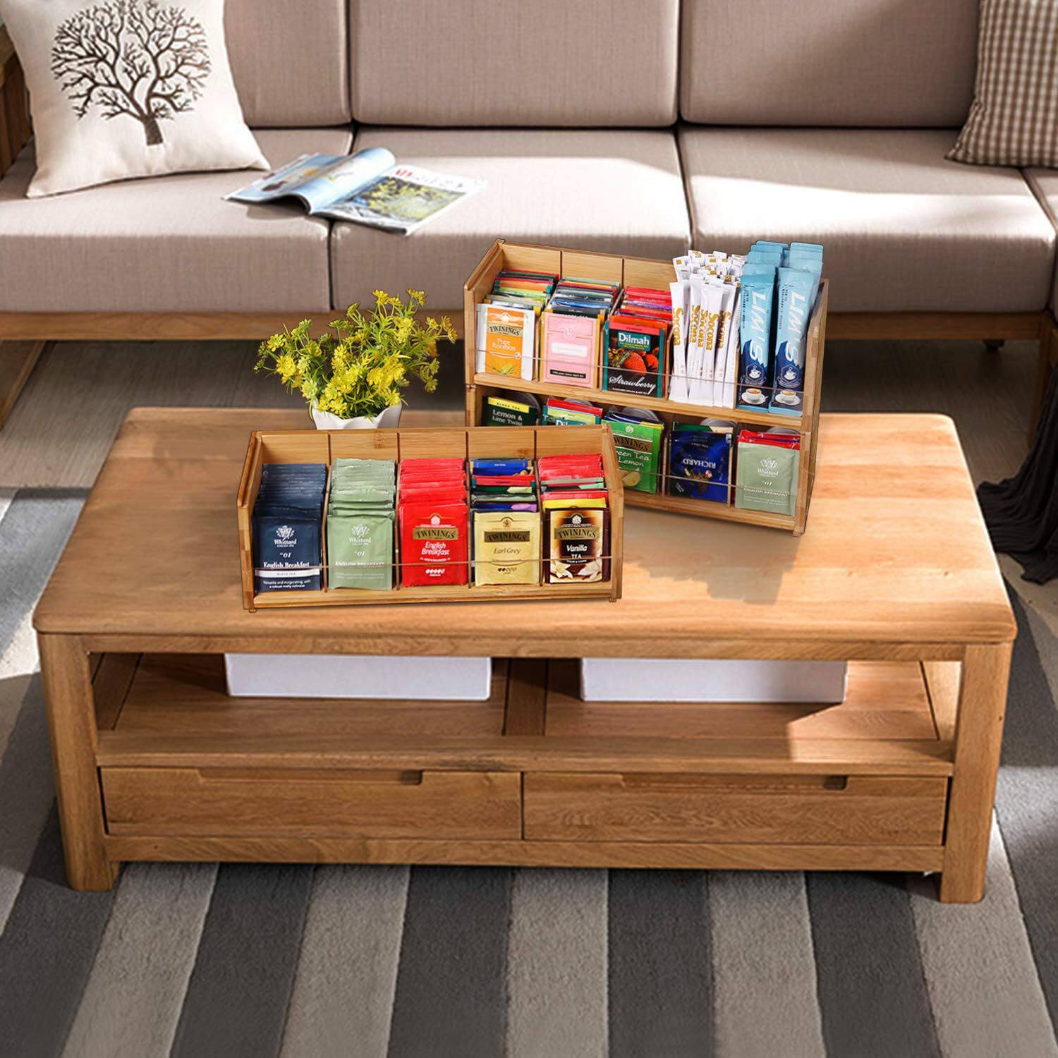 Tea Bag Storage Box Wooden Coffee Bag Storage Rack Tea Bag Holder Desktop Compartment Can Be Stacked with Multiple Storage Racks