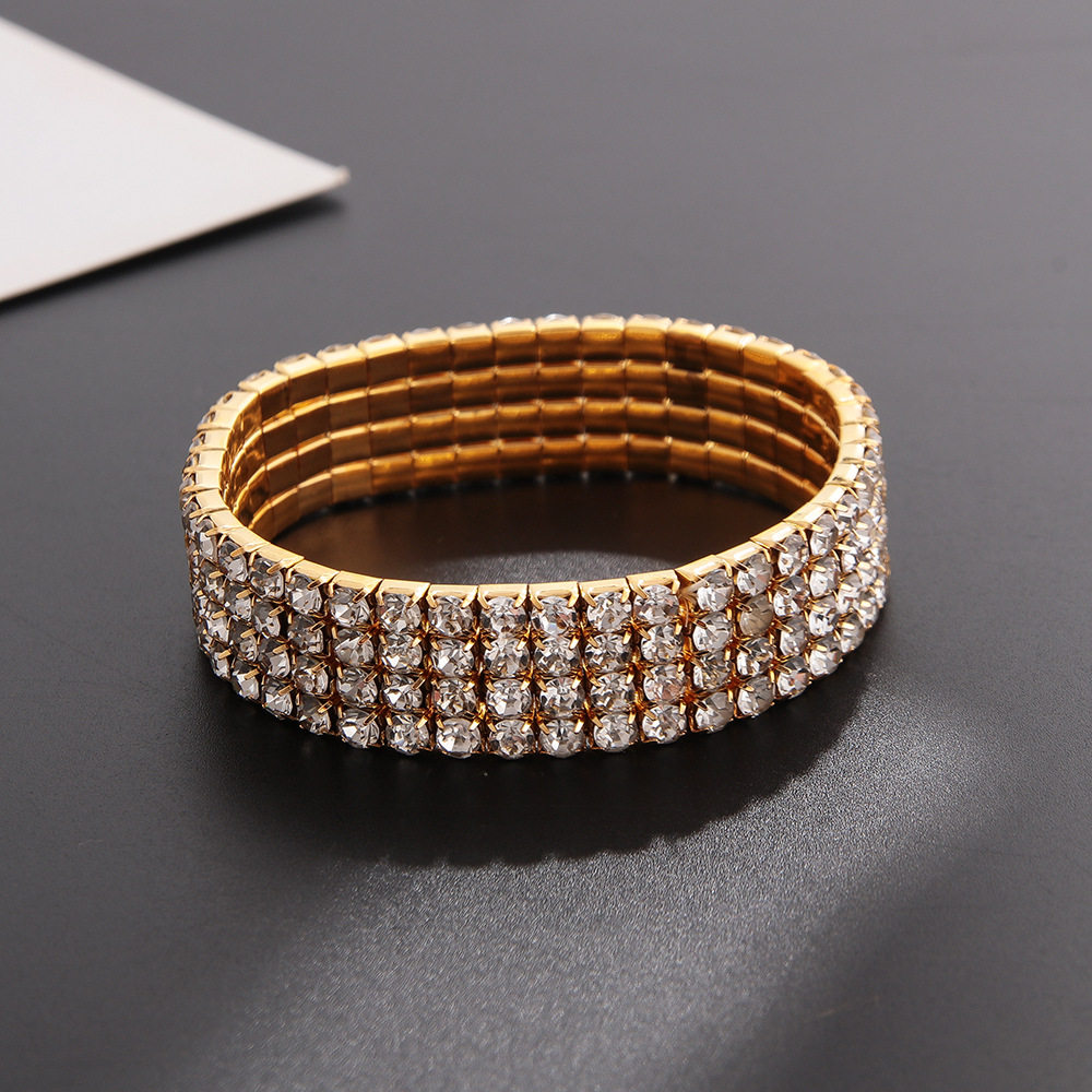 韩版经典个性时尚潮女弹性皮筋松紧满钻手链手镯饰品批发B053