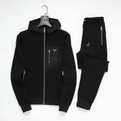 European Trendy Brand P Home Metal Triangle Logo Hooded Zipper Sweatshirt Sweatpants Sports Suit Casual Versatile High Version