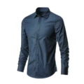 Long Sleeve Solid Color Shirt Navy Blue