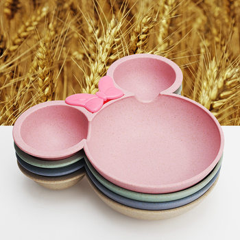 Children's wheat straw grid plate fast food plate Cartoon creative food supplement bowl kindergarten tableware gift printed logo
