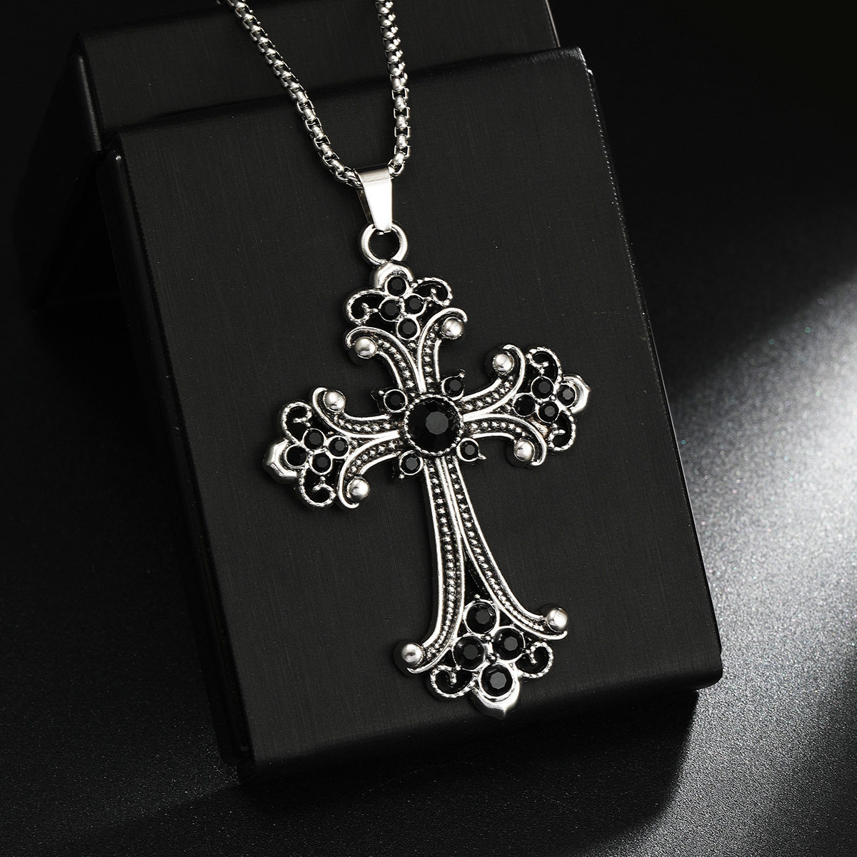 Cross-Border Personalized Retro Fashion Flash Diamond Alloy Necklace Cross Necklace Pendant DIY Necklace Accessories Wholesale