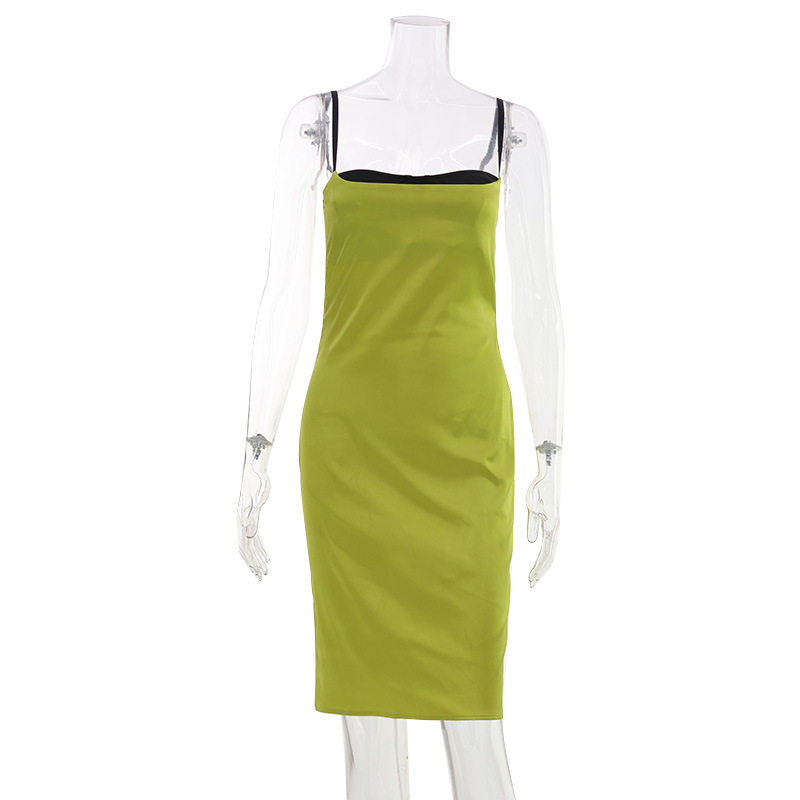Elegant Green Satin Color Block Strapless Dress High Quality Fabric Chic Design Perfect for Parties Wholesale