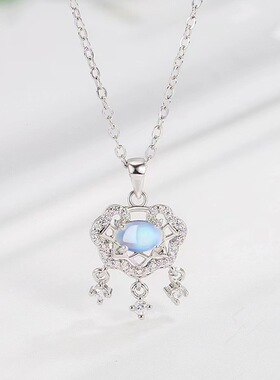 月光石平安锁项链女夏轻奢小众级设计感月光石锁骨链颈链2024新