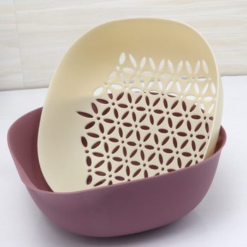 Kitchen Household Hollow Creative Drain Basket Storage Box Thickened Plastic Double-Layer Drain Basket Sink