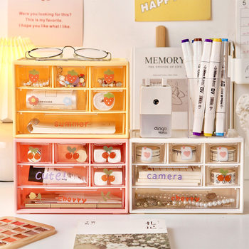 Pen container high-value desktop transparent drawer six-compartment storage box small objects hand account tape student stationery storage