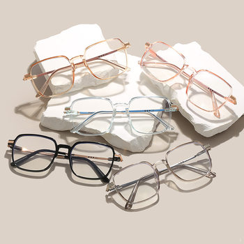 Thick frame transparent myopia glasses frame versatile handsome with degrees anti-blue light plain beauty artifact big face glasses frame slimming