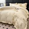 Light Luxury Style Washed Cotton Four-Piece Set, Simple Quilt Cover, Naked Sleeping Bed Sheetss, Three-Piece Set, Skin-Friendly Cotton Embroidered Bedding