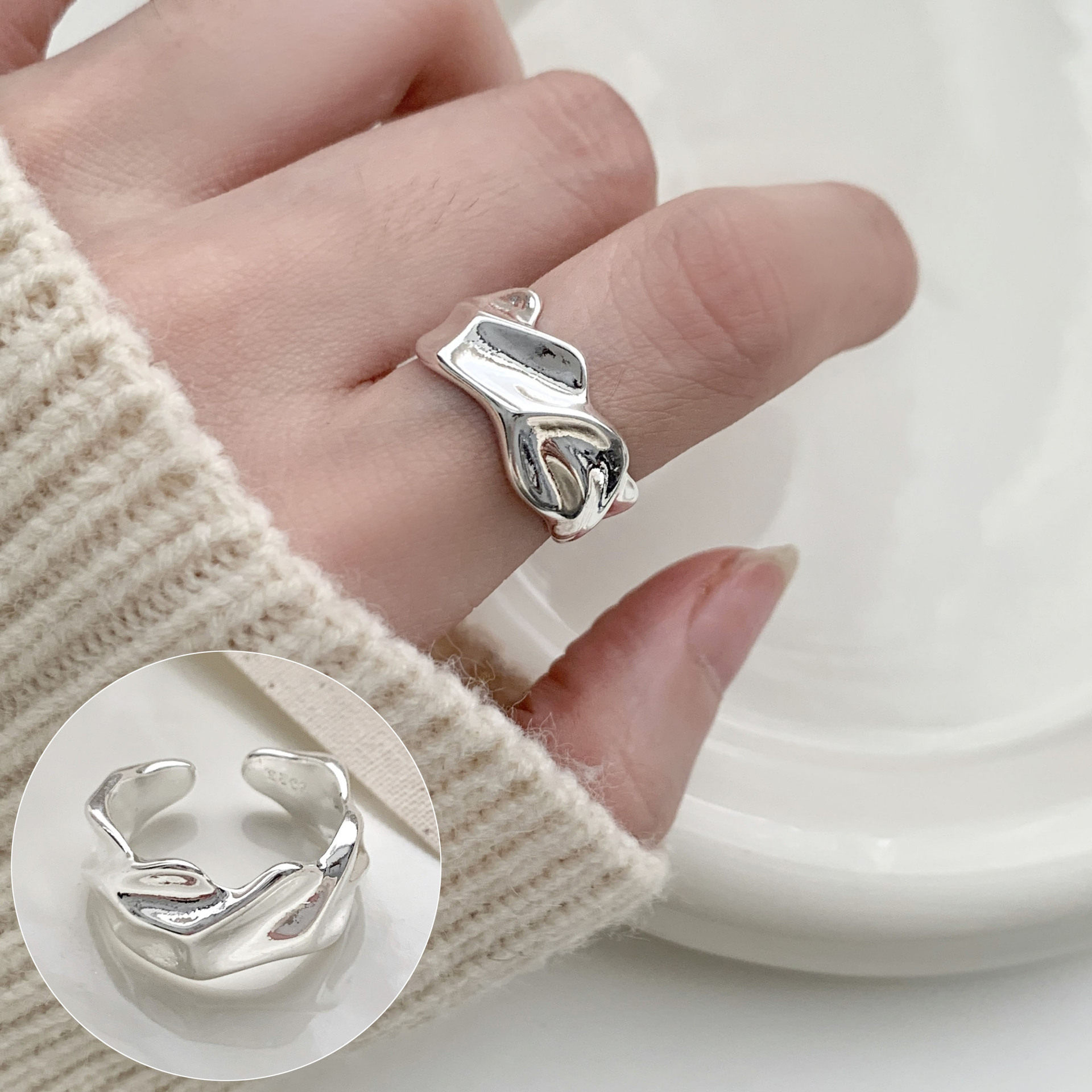 简约几何线条螺旋戒指女时尚设计感冷淡风开口指环旋涡环形食指戒