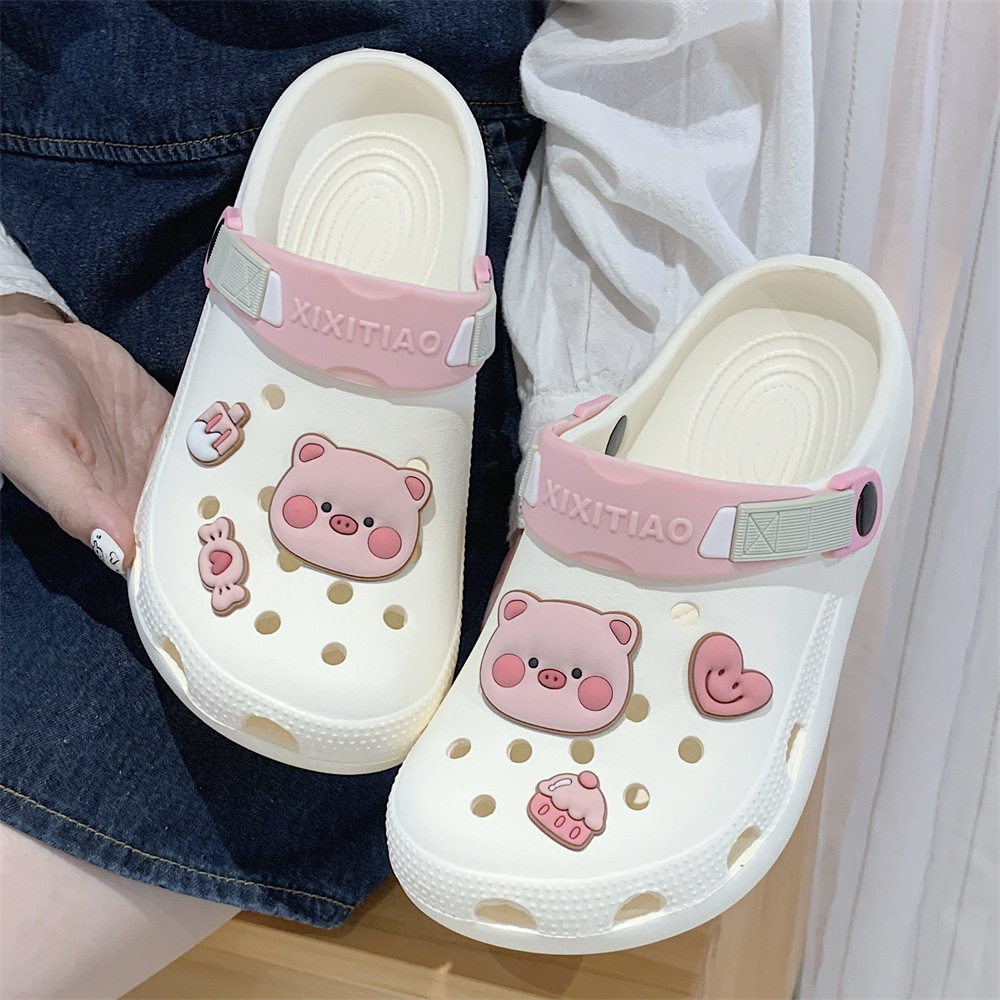 New Girls' Heart-to-Heart Cave Shoes Summer Outdoor Shoes with Shit on Shoes Cute Piggy Women eva Soft-soled Beach Shoes