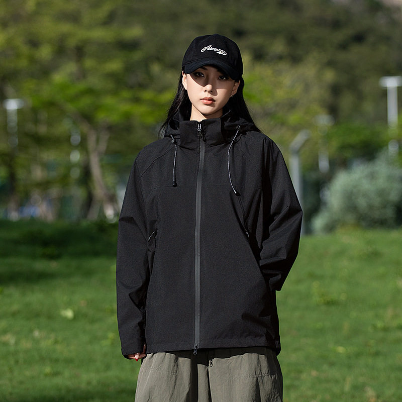 American Outdoor Mountaineering Jacket for Men, Autum Couple Jacket, Waterproof and Windproof Hooded Detachable Loose Jacket for Women