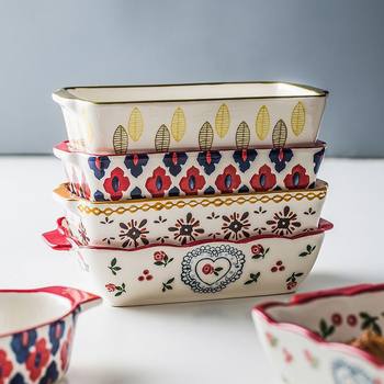 Household Baking Pan Ceramic Plate Creative Rectangular Plate Baking Cheese Baked Rice Bowl Microwave Oven Special Tableware