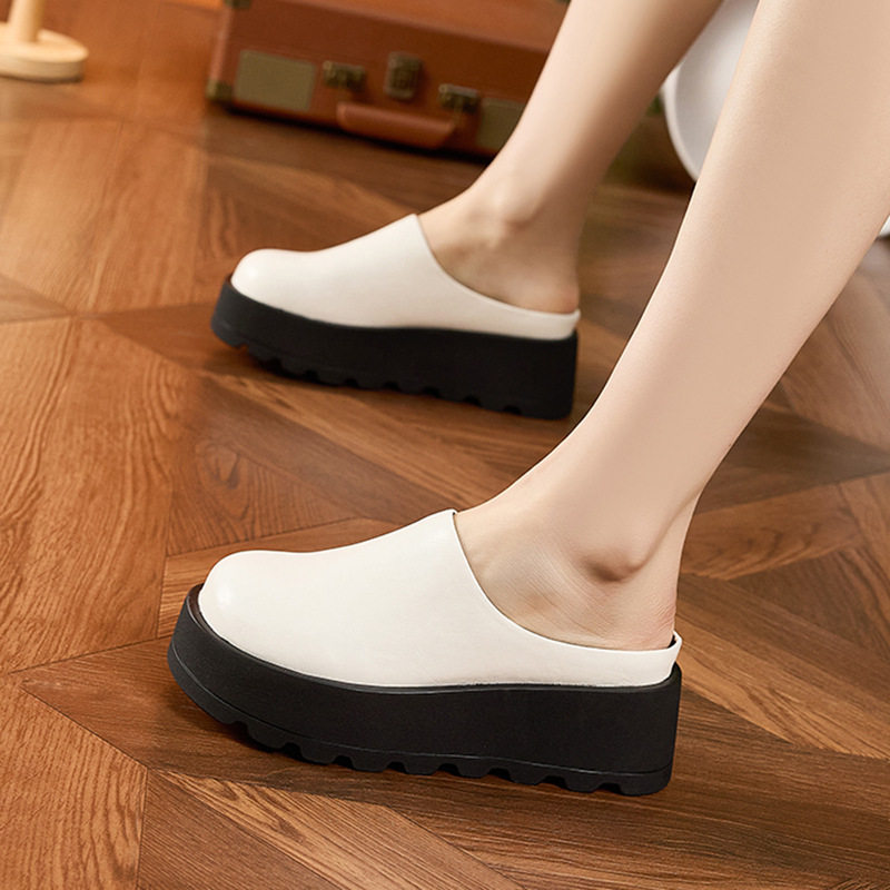 Dép sandal nữ quai chữ V đế dày phong cách Birkenstock — Đen, Trắng