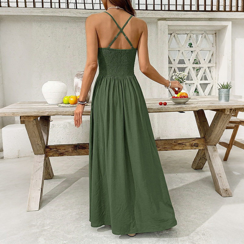 Lace Backless Dress Solid Color Sleeveless Ethnic Style Perfect for Vacation or Summer Events Wholesale Available