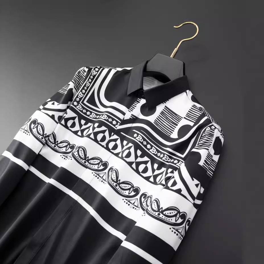 Áo sơ mi nam dài tay họa tiết graffiti geometric phối màu cá tính — Màu như hình