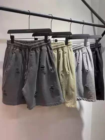 Hip-Hop Style Brand Shorts for Men, European and American Cross-Border Ripped Washed Vintage Five-Point Shorts, Versatile Casual Sports Shorts, Short Style