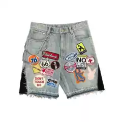 New 2024 Youth Trend Personality Design Sense Fashion Embroidered Tapered Embroidered Shorts Waste Earth Wind High Street Shorts