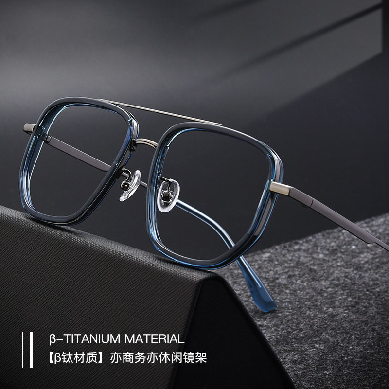 Popular 2217Yj Retro Polygonal Double-Bridge Pure Titanium Frame Fashionable Casual Large Face Men's Eyeglass Frame Danyang Glasses