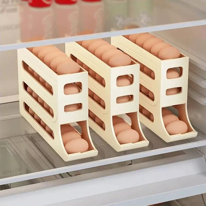 Rolling Egg Storage Box for Refrigerator with Side Door for Egg Cartons, Egg Rack Holder, Kitchen Special Crisper Organizer