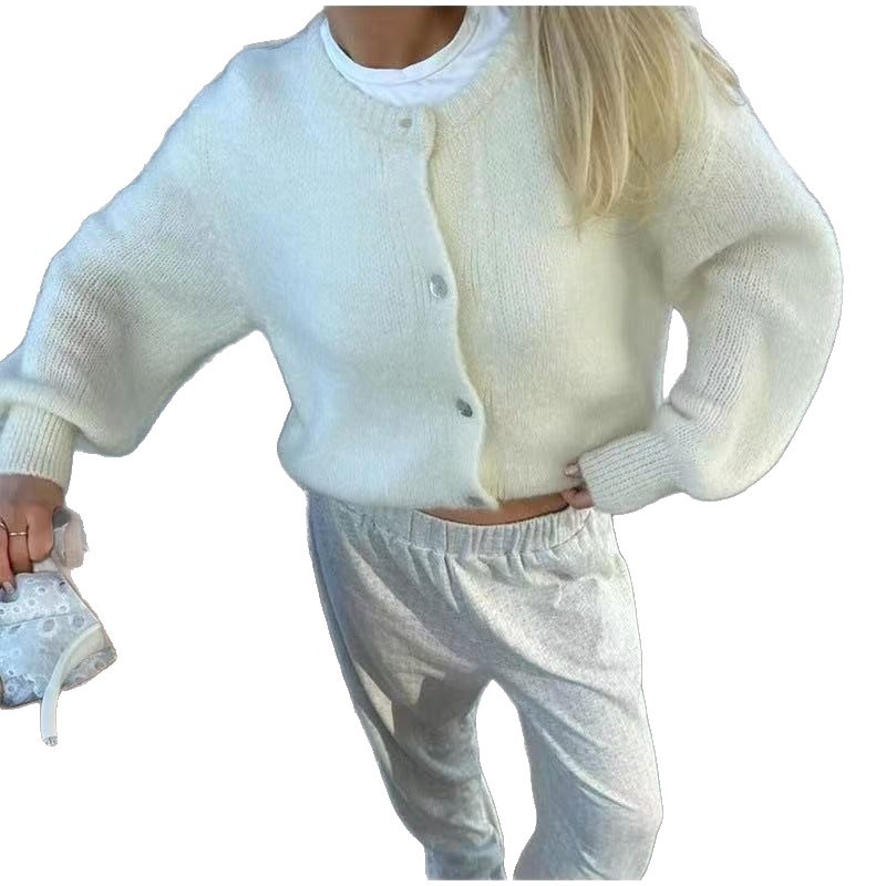 糖果色针织开衫女欧美2025秋冬跨境纯色开衫马卡龙色毛衣开衫女