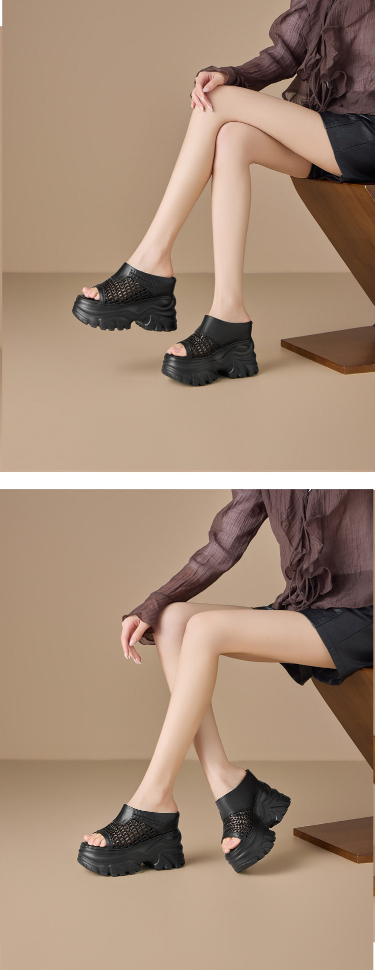 Dép sandal nữ quai ngang đế xuồng cao 13cm, tăng chiều cao, phong cách thời trang — [Trắng kem], [Bạc], [Vàng nhạt], [Đen] chi tiết 6