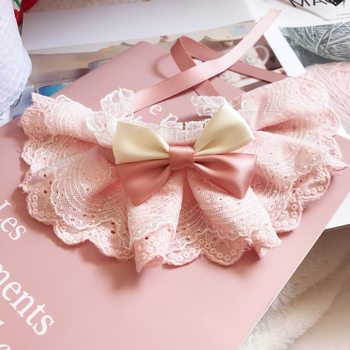 Cat Dog Collar Pet Bib Bib Collar ins Style Bow Knot Dog Lace Bib Slip Towel Cute Pink