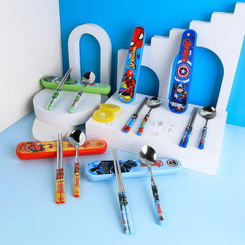 Marvel 304 Stainless Steel Spoon Chopsticks Box Cute Cartoon Student Dormitory Home Portable Tableware