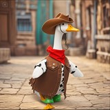 Амазонка большой белый гусь одевает западную ковбойскую одежду из белого гуся ручной работы