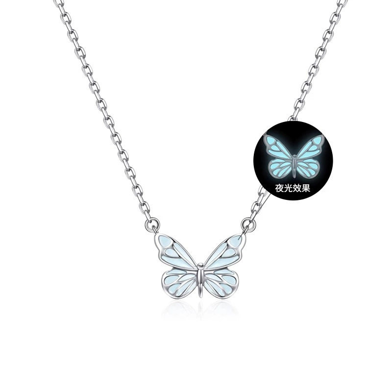 Butterfly Light Necklace Women's Simple Light Luxury Fashion New Blue Luminous Smart Butterfly Mori Aurora Clavicle Chain