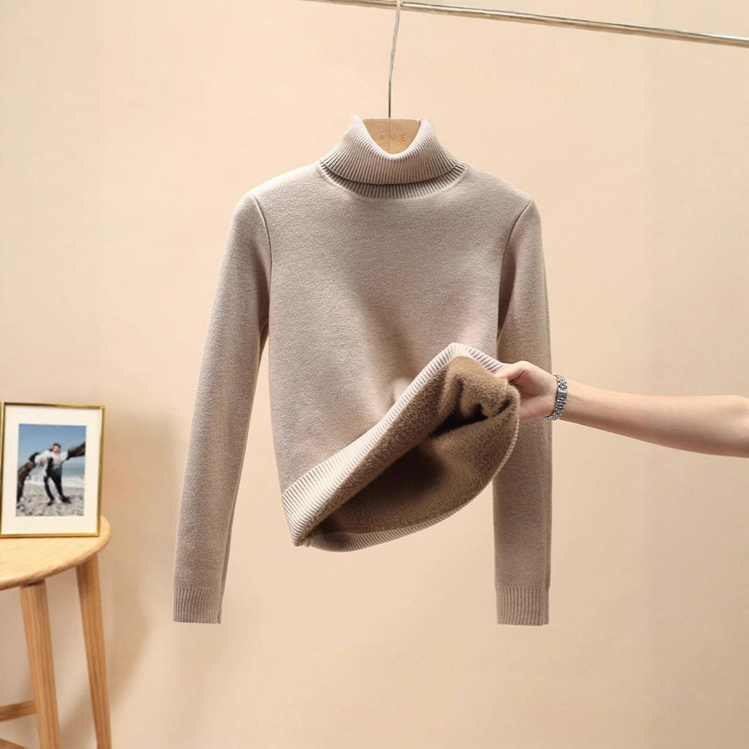 一体绒面料 高领毛衣女秋冬季加绒加厚2025年爆款内搭打底针织衫