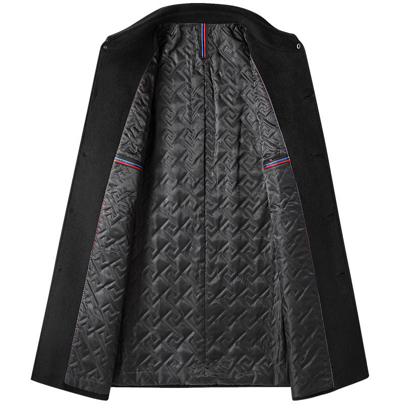 Mens Wool Overcoat Mid Length Thick Warm Design Classic Style for Fall and Winter