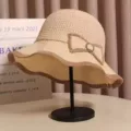 Bow straw hat beige